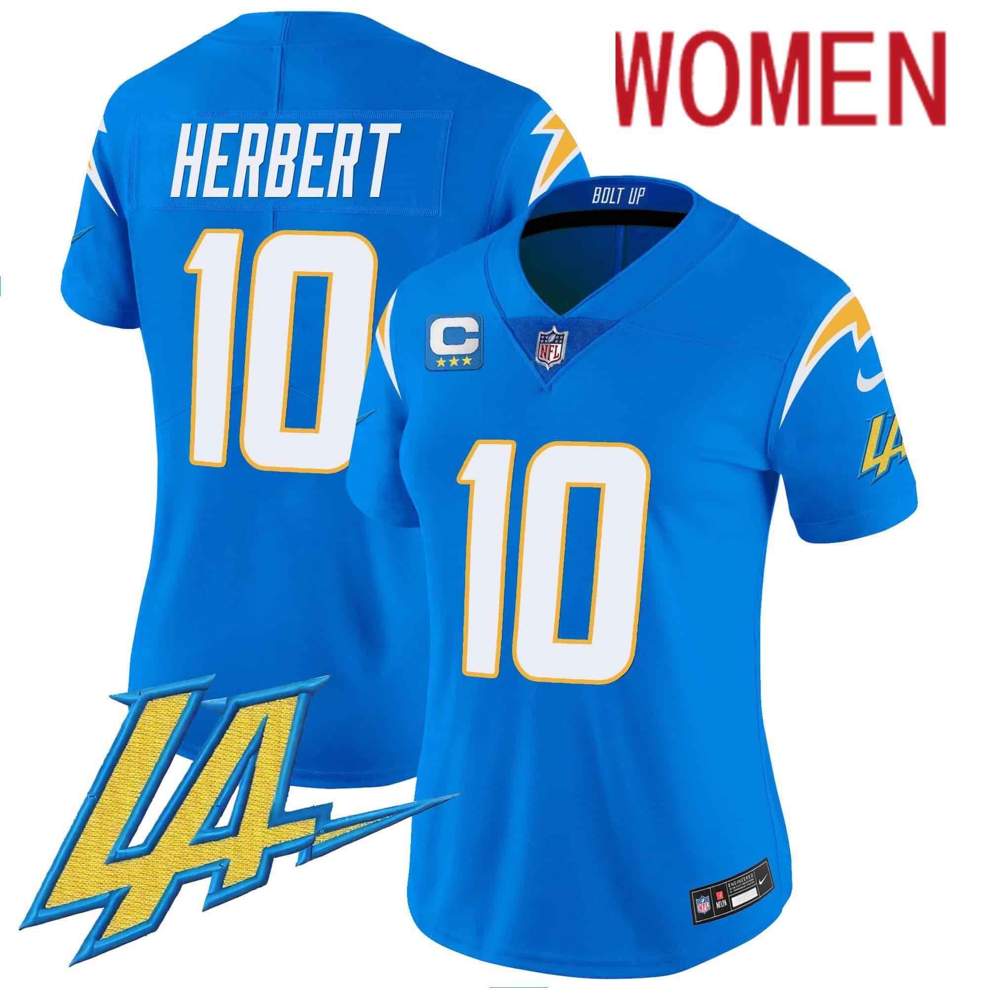 Women Los Angeles Chargers #10 Herbert Light Blue 2024 Nike Vapor Limited NFL Jersey style 1